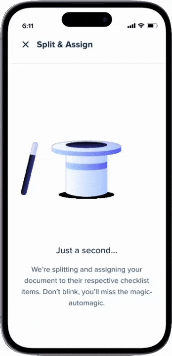 Image displays a gif of documents being split using a magic wand